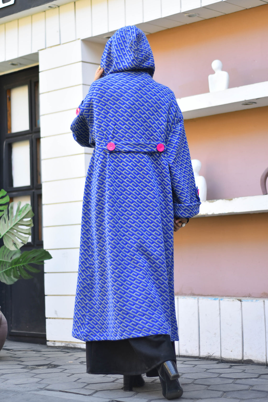 Sapphire Mosaic Hooded Cardigan - كارديجان سافير بنقشة هندسية