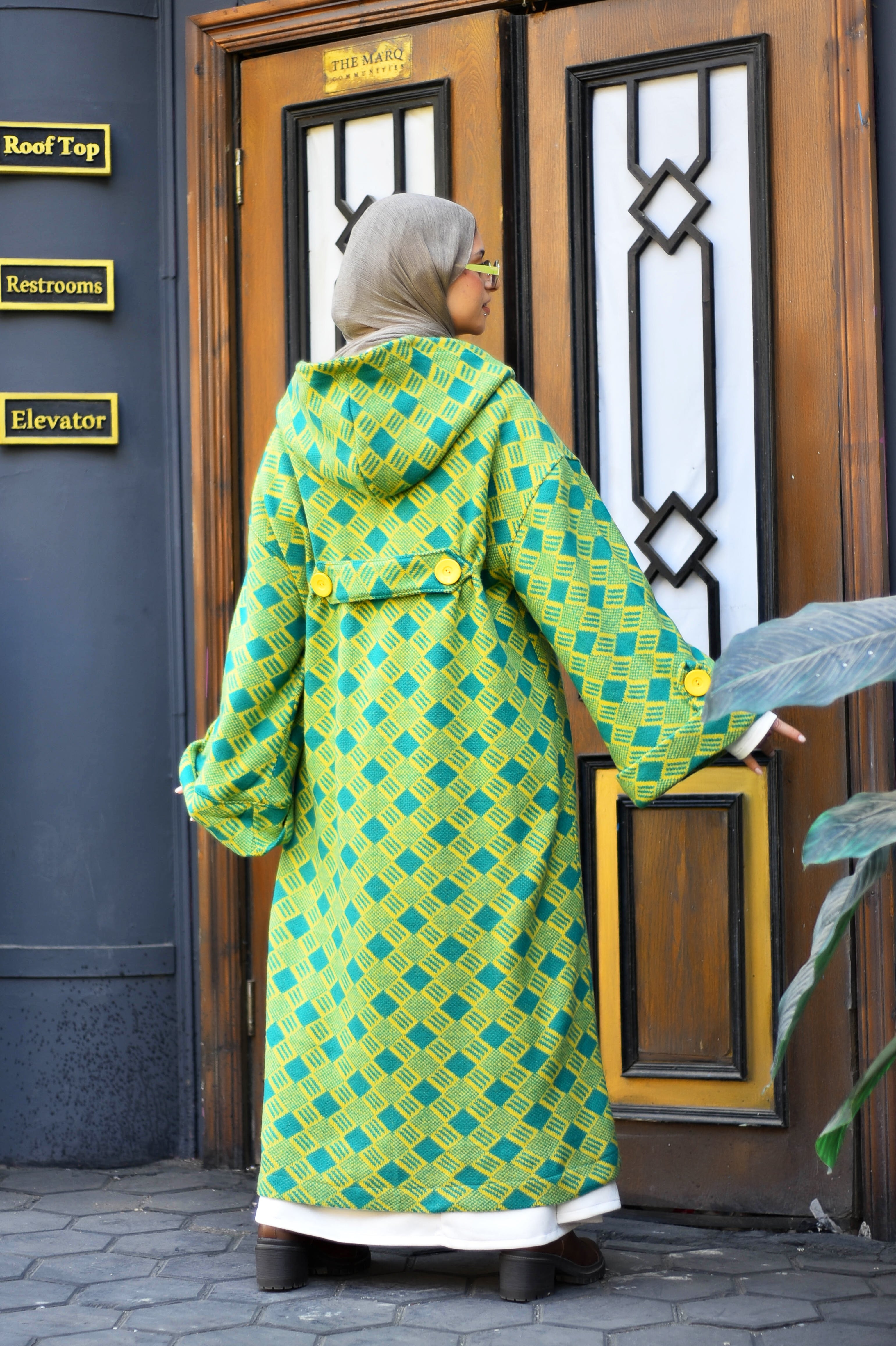 Emerald Mosaic Hooded Winter Cardigan - كارديجان الزمرد الشتوي بغطاء رأس